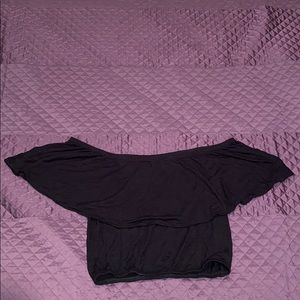 LF Black Off the Shoulder Ruffle Crop Top